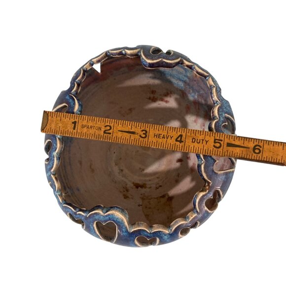 Art Pottery Luminary Candle Holder Bowl With Heart Cut Outs - Picture 8 of 8